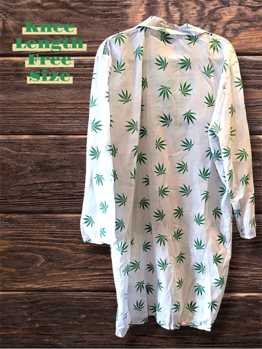 420 Costume Long Lab/Doctor Coat Cannabis Leaf Print w/Chest pocket OS Free Size